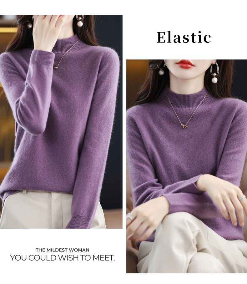 Seamless Half Turtleneck Knitted Sweater Women Long-Sleeved Sweater