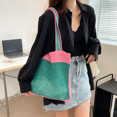 Straw Bag Women's Bag Casual Splicing Crochet Bag Color Contrast