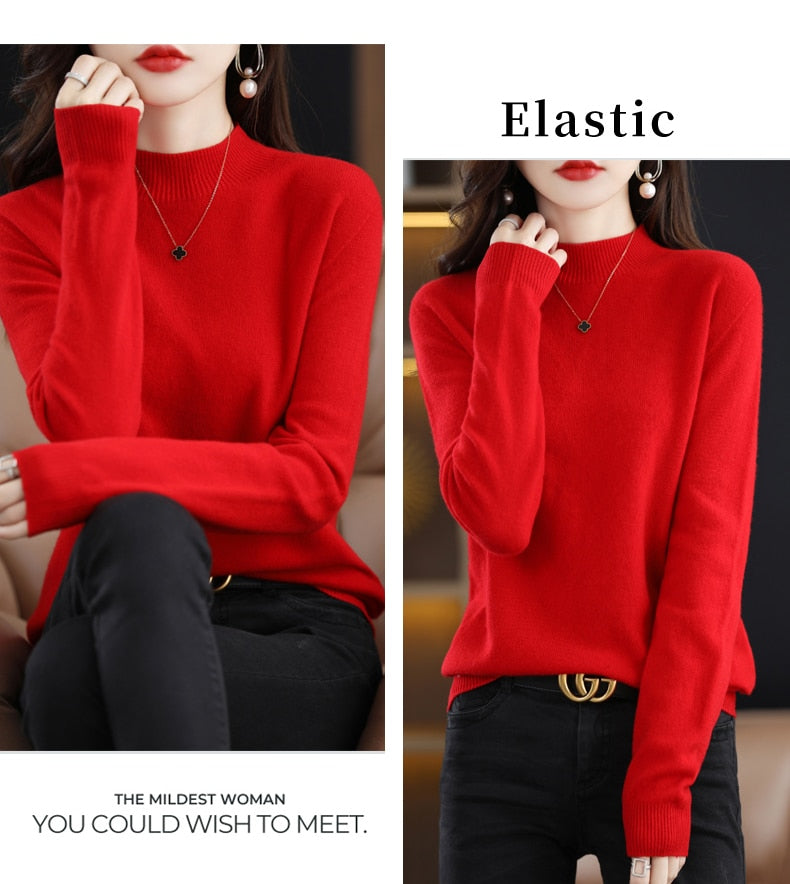 Seamless Half Turtleneck Knitted Sweater Women Long-Sleeved Sweater