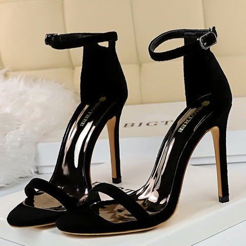 Women 9cm High Heels Crystal Sandals Stripper Satin Strap Shoes