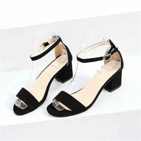 Open toe Square High heels sandals women shoes word Buckle Strap shoes