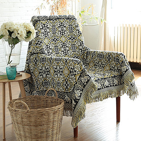 Sofa living room bedroom geometric grid symbol tassel sofa towel blanket