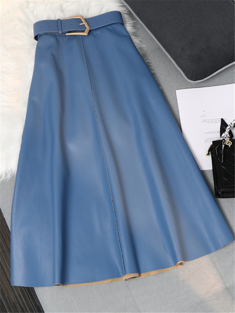 Long Skirts with Belted High Waist Umbrella Skirts Autumn Winter