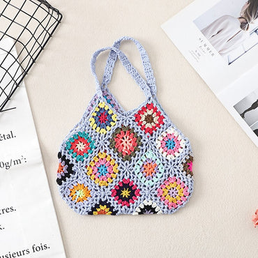 Women Tote Floral Crochet Knitted Bag Handmade Cut-out Bag Hollow Out Handbag