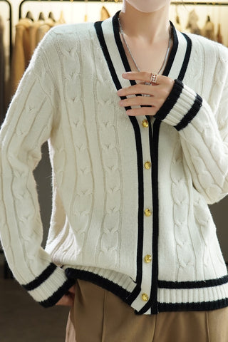 Boutique New V-Neck Cardigan Women Loose Sweater Wool Coat