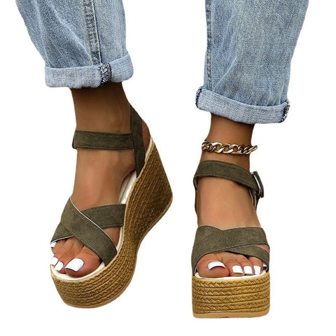 Wedge Sandals Women Non-slip Peep Toe Platform Shoes Rubber Heels