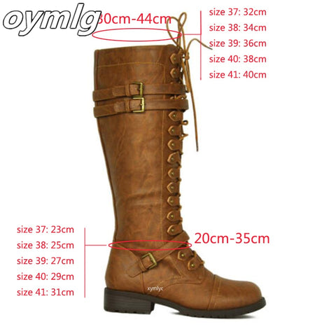 Women Knee high Boots Lace Up Flat Shoes shoes Snow Boots