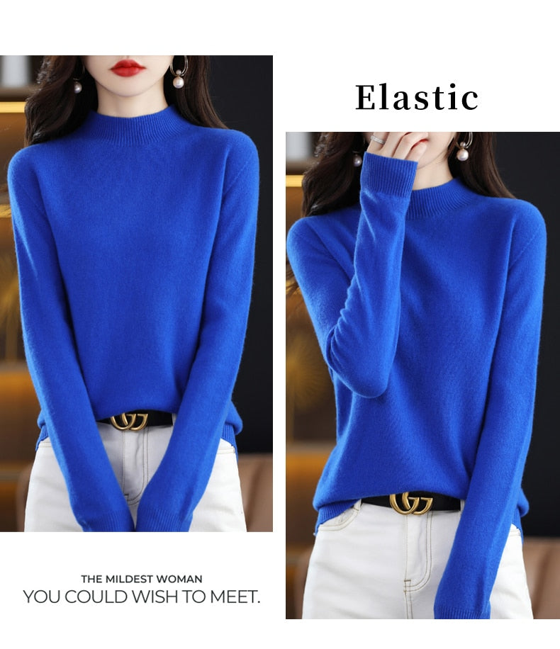 Seamless Half Turtleneck Knitted Sweater Women Long-Sleeved Sweater