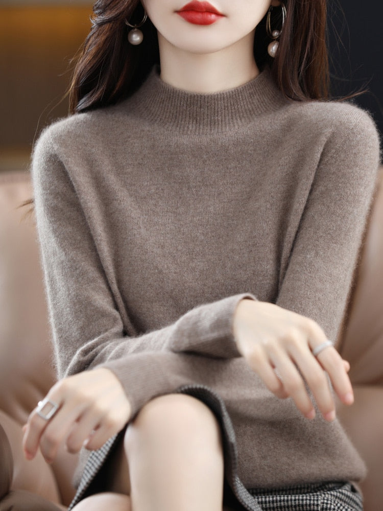 Seamless Half Turtleneck Knitted Sweater Women Long-Sleeved Sweater