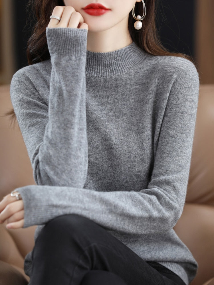 Seamless Half Turtleneck Knitted Sweater Women Long-Sleeved Sweater