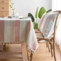 Cotton Linen Tablecloth Multiple Color Stripe Tassels Rectangle