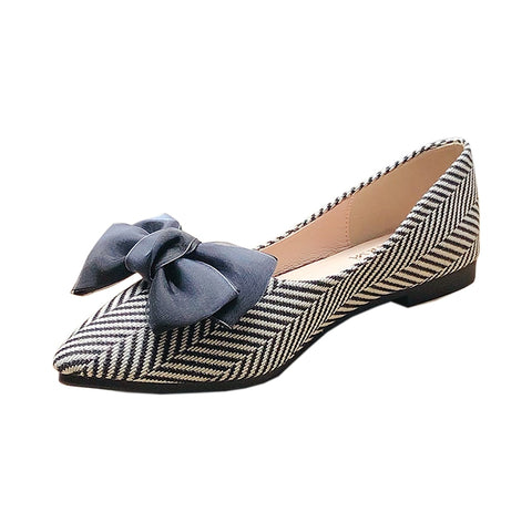 Women Flat Heel Shoes Big Silk Bowknot Pointed Toe Flats Sweet Soft Sole