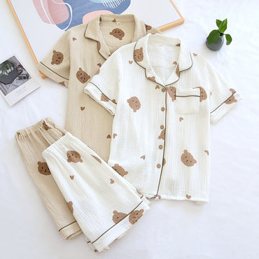 Pure Cotton Pajamas Set Sleepwear Short-Sleeved Suit Loungewear