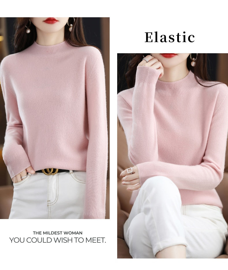 Seamless Half Turtleneck Knitted Sweater Women Long-Sleeved Sweater