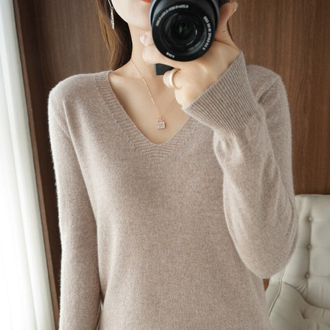 sweater V-neck pullover thin sweater loose version cardigan