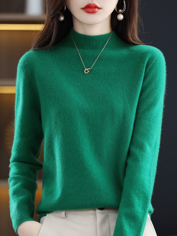 Seamless Half Turtleneck Knitted Sweater Women Long-Sleeved Sweater