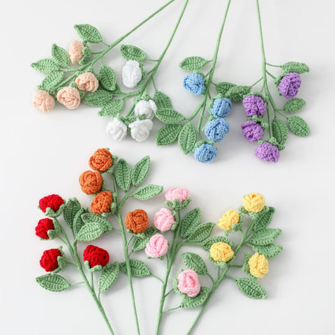 Handmade Crochet Multi-head Rose Bouquet Knitting Flowers