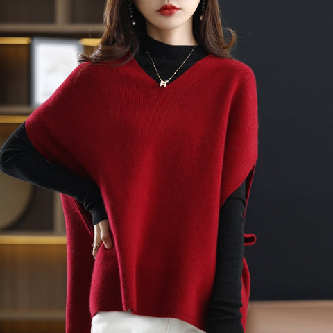 V-neck knitted sleeveless sweater wool coat vest