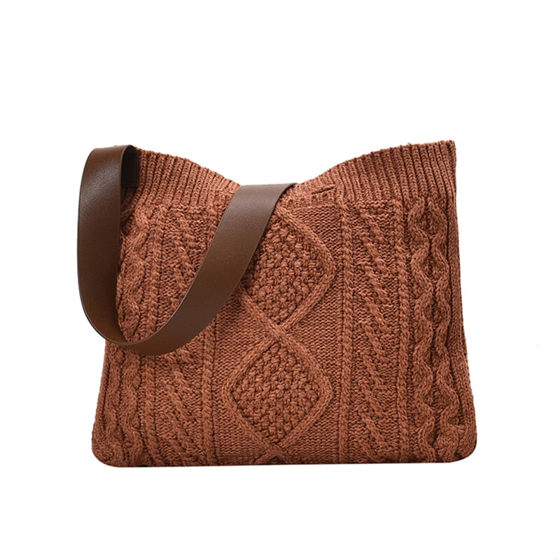 Woolen Knitted Criss Cross Handbag Crochet Shoulder Bag