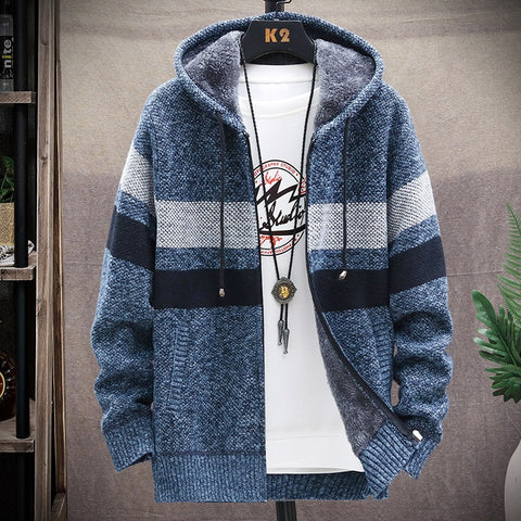 Men Casual Loose Sweater Fleece and Thick Warm Cardigan Coat