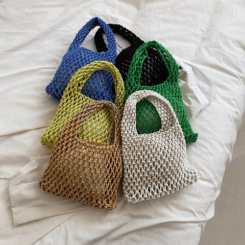 Crochet Handbag Women Hollow Out Hand Woven Totes Bag Hollow Knitting Purses
