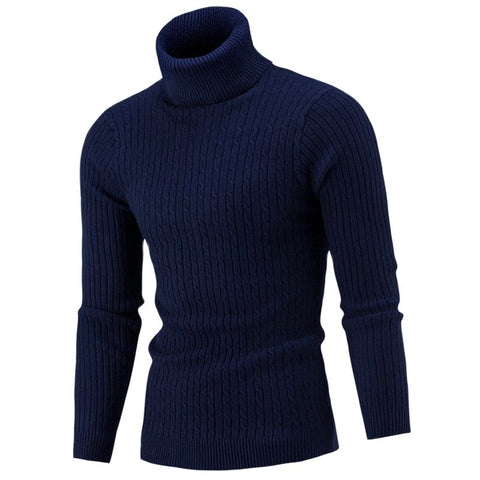 Men Turtleneck Sweater Pullovers Rollneck Knitted Sweater Warm Jumper Slim Fit