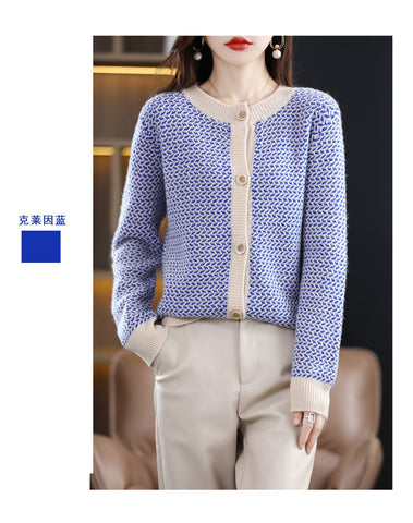 Cardigan Women Wool Knit Sweater Round Neck Sweater Loose Jacket