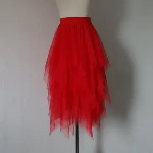 Tutu Tulle Skirt Women Irregular Contrast Pleated Maxi Skirt High Low Asymmetrical Skirt