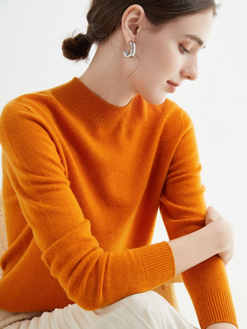 Seamless Half Turtleneck Knitted Sweater Women Long-Sleeved Sweater