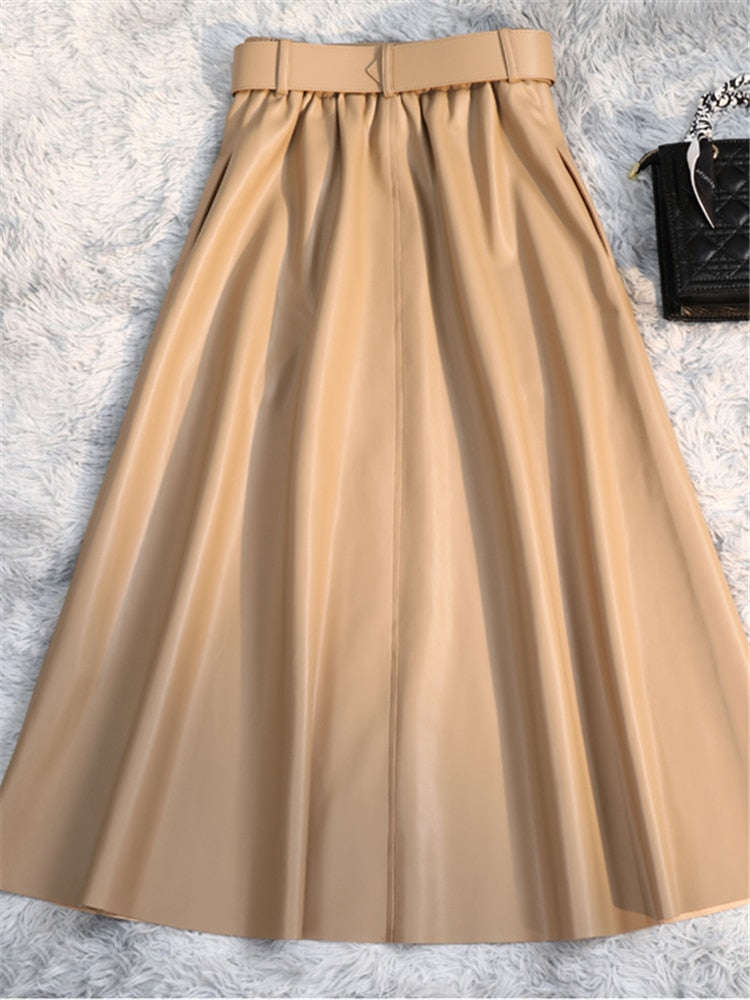 Long Skirts with Belted High Waist Umbrella Skirts Autumn Winter