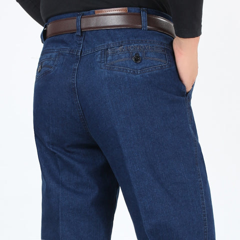 Jeans Men Cotton Regular Fit Denim Pants Dark Blue Baggy Trousers