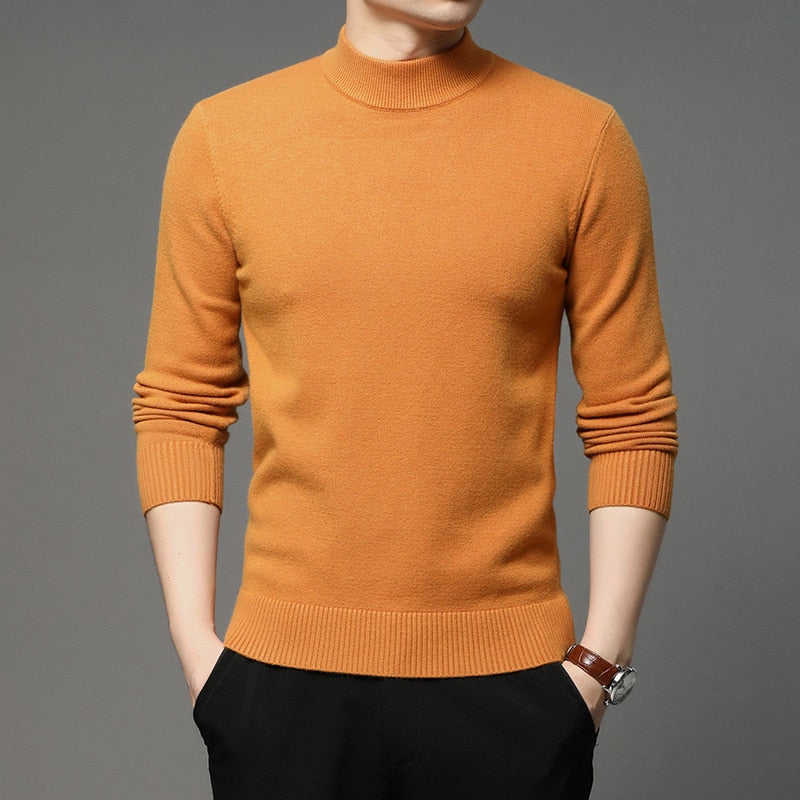 Men Turtleneck Pullover Sweater Fashion Thick and Warm Bottoming Shirt