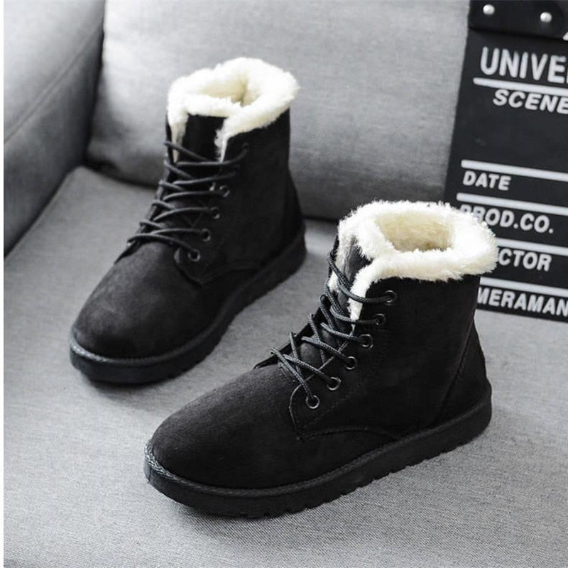 Women boots winter snow boots warm lace flat with tide shoes