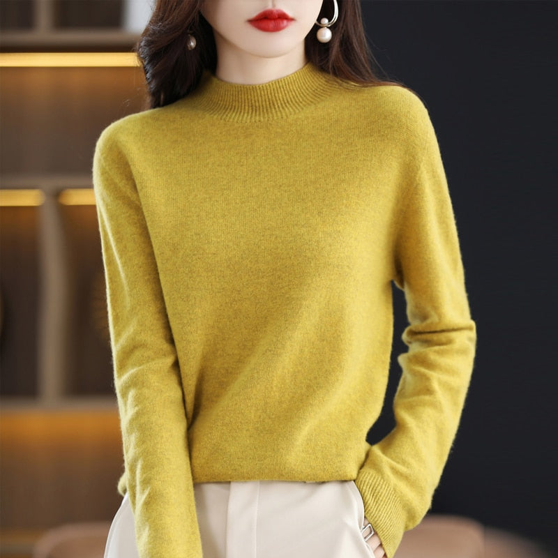 Seamless Half Turtleneck Knitted Sweater Women Long-Sleeved Sweater