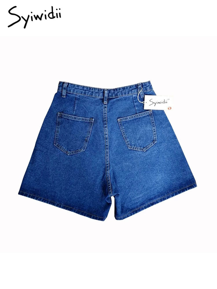 Women Shorts Hippie Button High Waist Short Wide Legs Jean Shorts