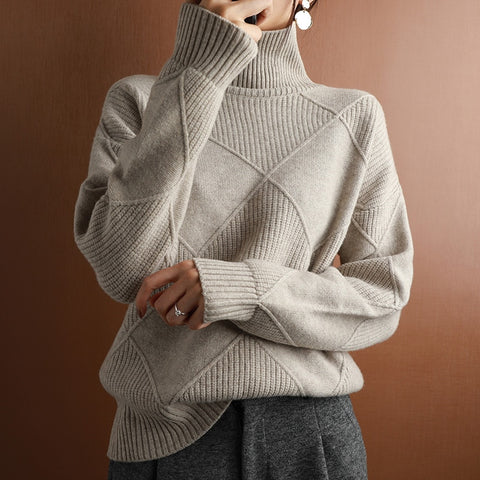 Sweater Women Turtleneck Knitted Pullover 100% Pure Wool