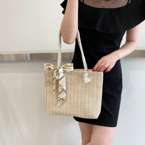 Bag Silk Scarf Women's Shoulder Bag Woven Zipper Handbags