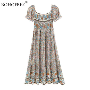 Bohemian Style Short Sleeve Rayon Cotton Boho Dresses