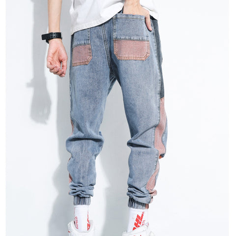 Shattered Jeans Men Contrast Jean Pants Men Loose Hip Hop Trousers