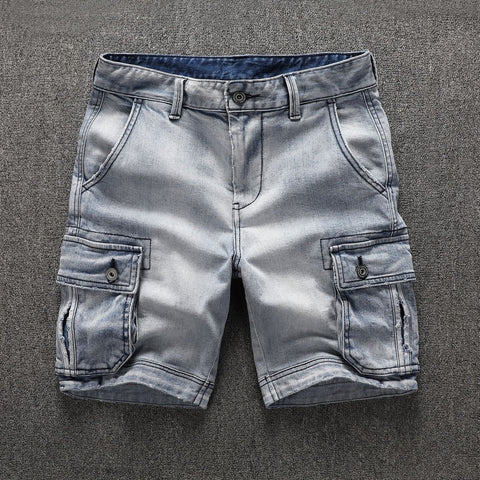 Men Shorts Multi Pockets Straight Mid Waist Men Cargo Shorts