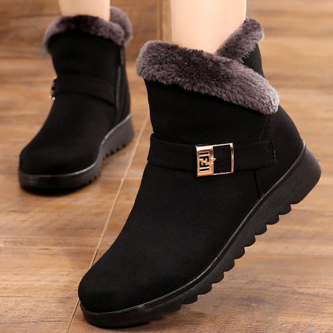 Boots Women Warm Snow Boots Ankle Zipper No-slip Loafers Comfort Flats Shoes