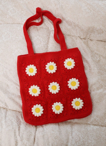 square crochet tote bag knitted women shoulder bags handmade woven flower purses