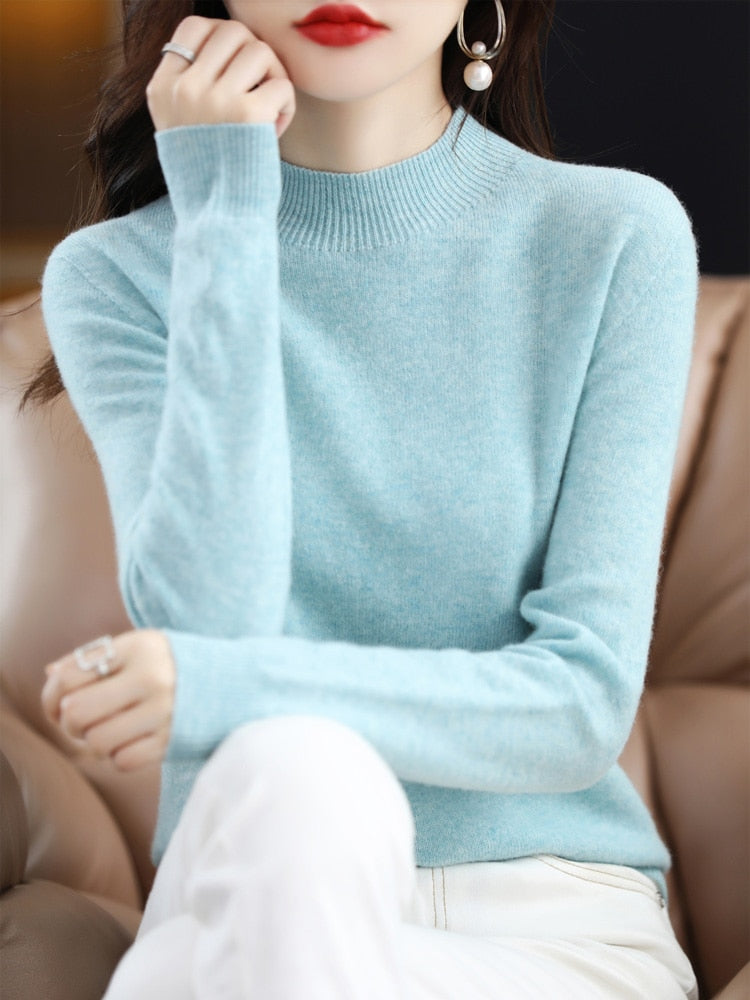 Seamless Half Turtleneck Knitted Sweater Women Long-Sleeved Sweater