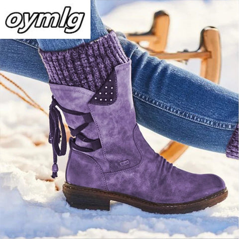 Women Mid-Calf Boot Flock Snow Boots Shoes Thigh High Warm Botas