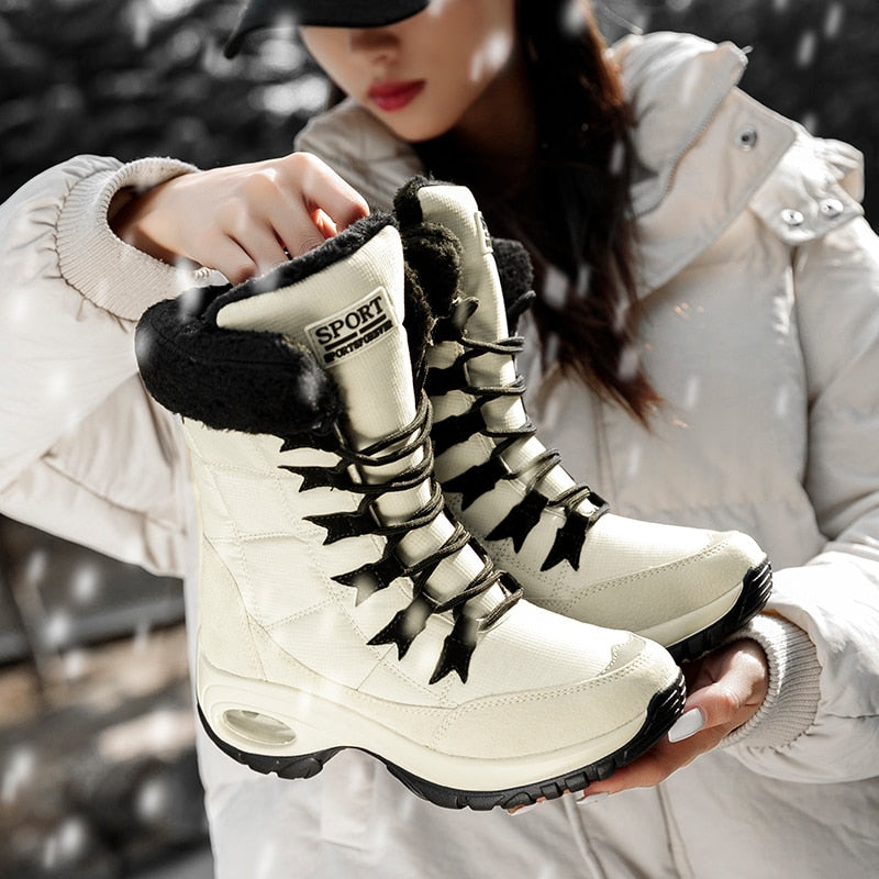 Women Boots Mid-Calf Snow Boots Lace-up Comfortable Waterproof