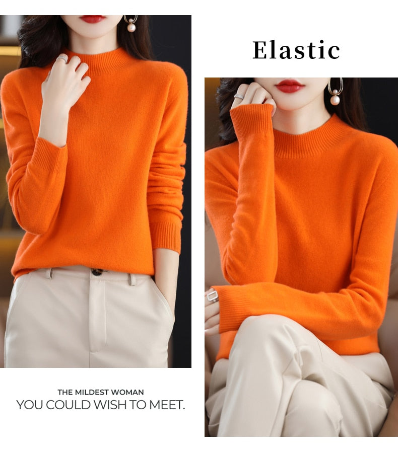 Seamless Half Turtleneck Knitted Sweater Women Long-Sleeved Sweater