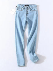 Four Buttons High Waist Pencil Jeans Women Slim Fit Pants Trousers