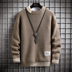 Knitted Sweater Men O-neck Long Sleeve Slim Fit Streetwear Knit Sweater