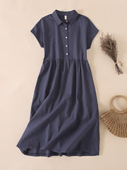 Vintage Turn Down Collar Shirt Dresses