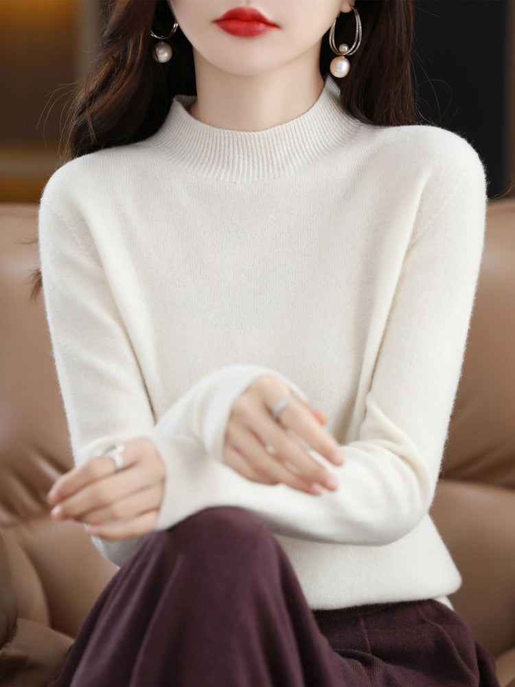 Seamless Half Turtleneck Knitted Sweater Women Long-Sleeved Sweater